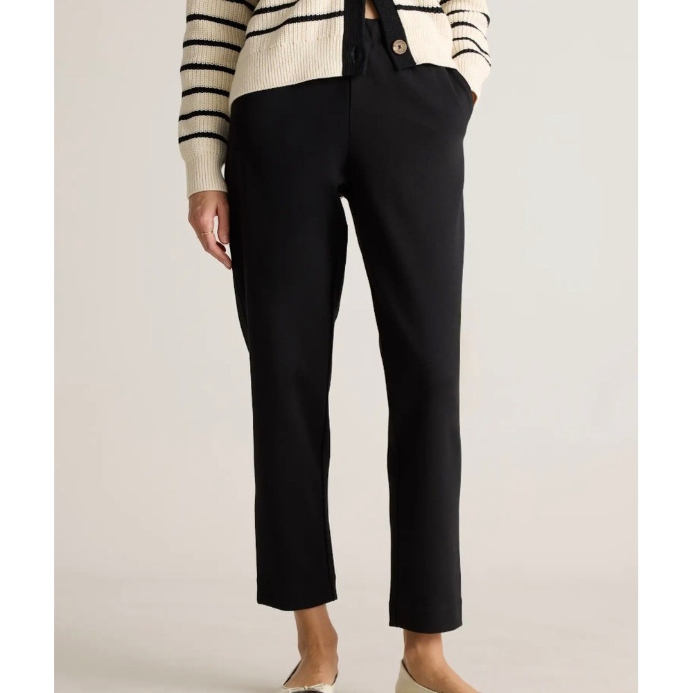 Quince Organic Cotton Double Knit‎ Straight Pants Bold Black XS High Rise Ankle